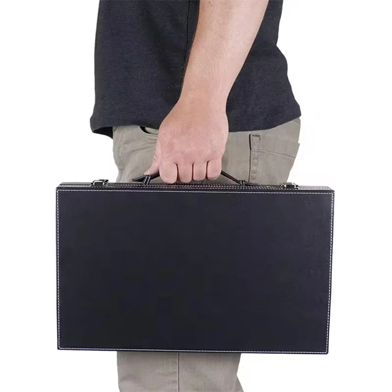 Jogo de tabuleiro clássico com estojo de couro dobrável, pacote de presente, conjunto de jogo de gamão de estratégia de viagem portátil para adultos