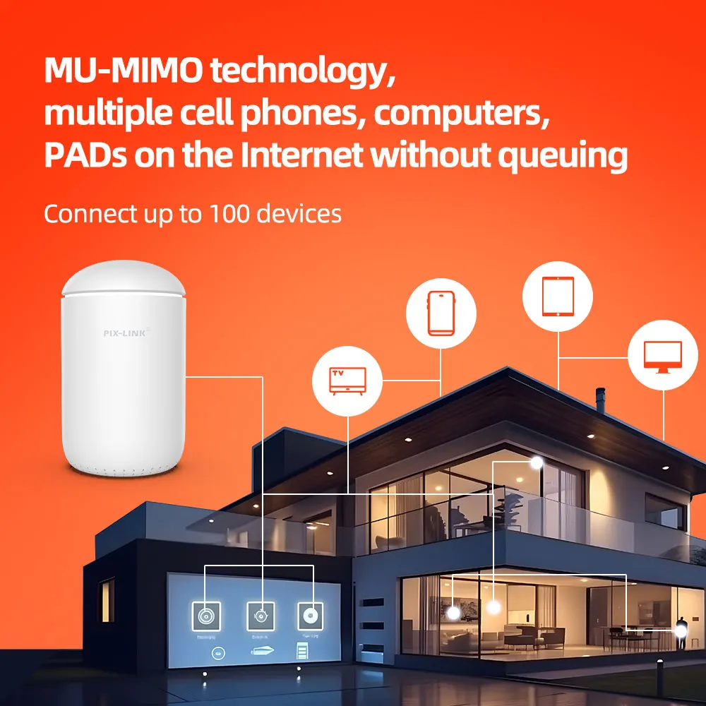 WiFi 6 Router 1800Mbps PIX-LINK AX02 Dual Band  AP Repeater Gigabit MU-MIMO Beamforming Long Range 500m 5G 2.4G Home Office