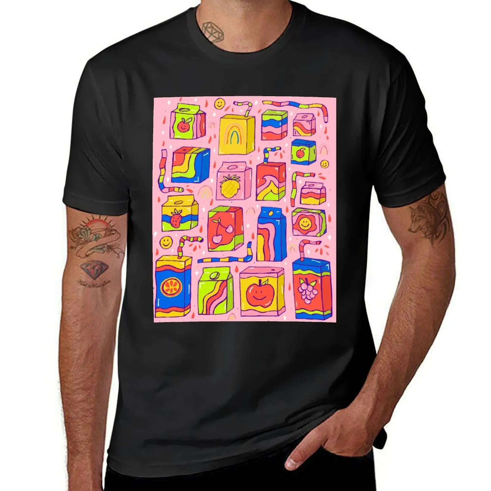 

Juice Box Print T-Shirt vintage t shirts Blouse fashion shirts big and tall t shirts for men