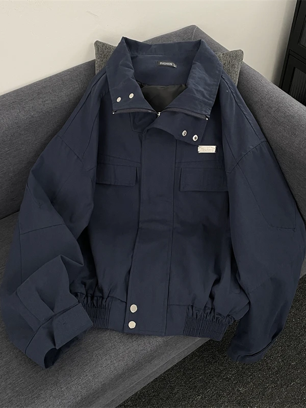 

American Retro Bomber Jaet Men's ort Collar Pilot Coat Spring Autumn Trendy Design Workwear Top Loose Fit Youth ular