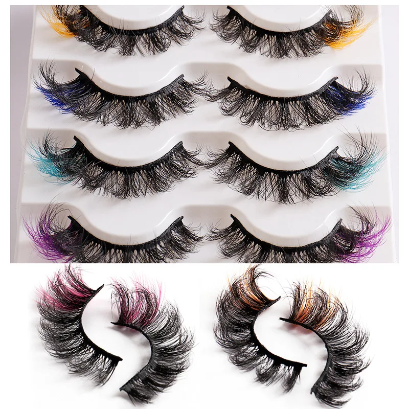 5 Pairs of colorful D-curved eyelashes Stage makeup The whole end of the eye colored false eyelashes are suitable for Halloween,