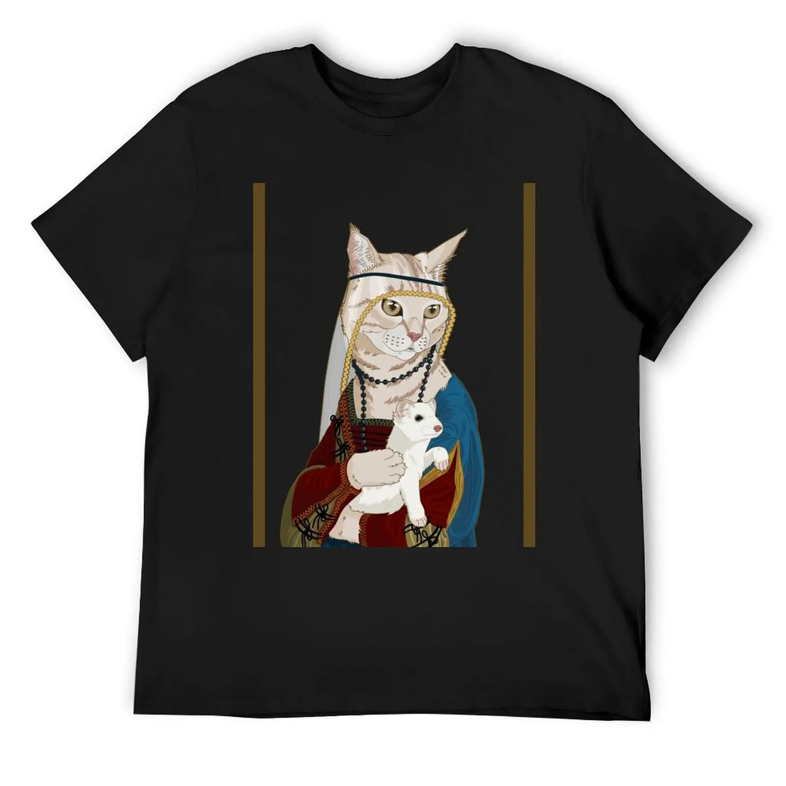 

Cat (Lady) and Ermine Classic Painting Parody T-Shirt summer tops baggy shirts for a boy designer shirts Men's clothing