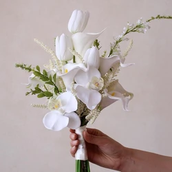 2022 New Simulation Flower Orchid Calla Lily Tulip White Bride Wedding Holding Flower Fake Flower Korean Style Bouquet
