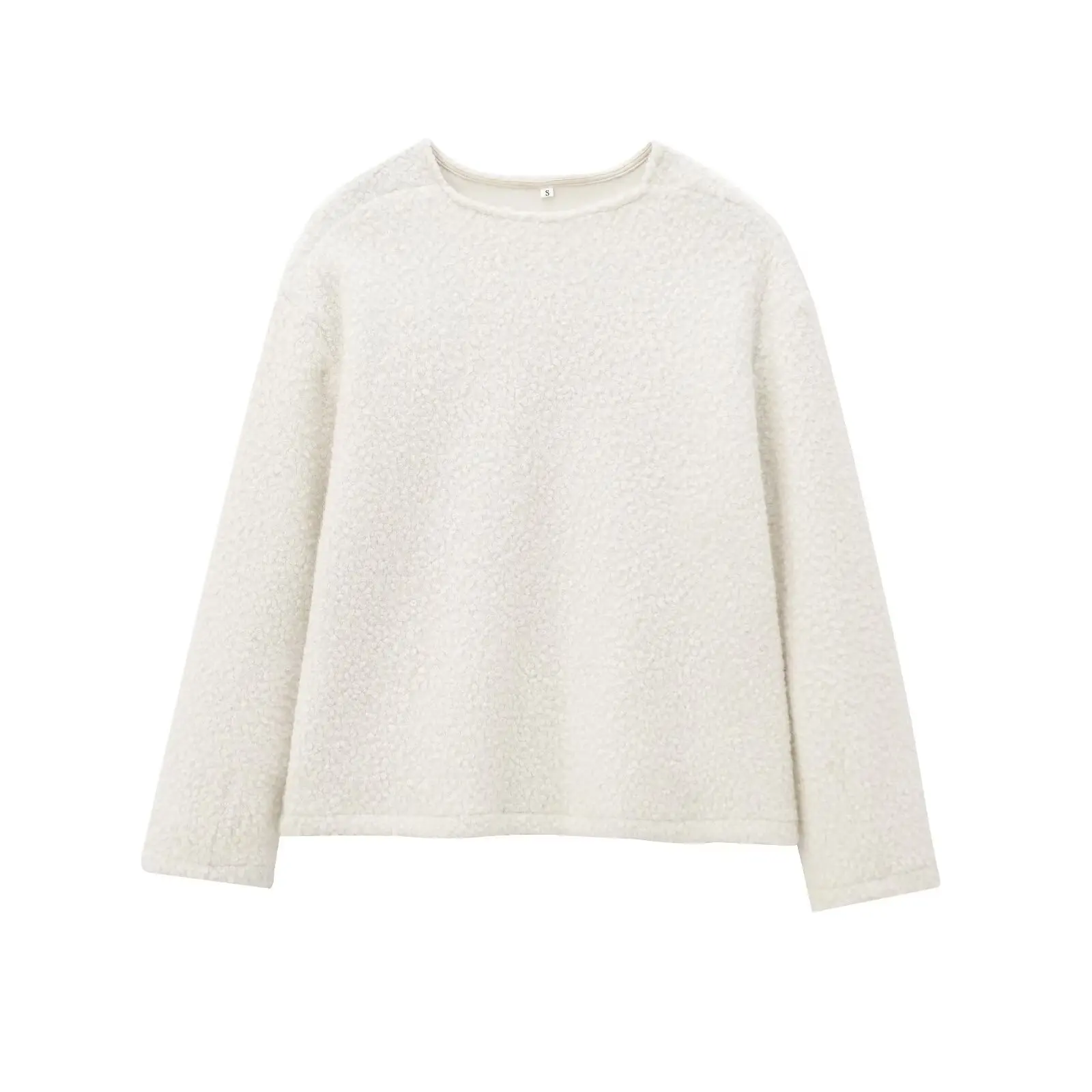 Jenny&Dave Minimalist Round Neck Pearl Leather Loop Hoodie Sweatshirt Women Pullovers Tops