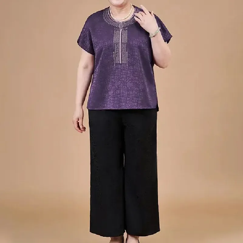 

Womens Chinese Style Two Piece Set Plus Size Casual Summer Outfit For Mothers