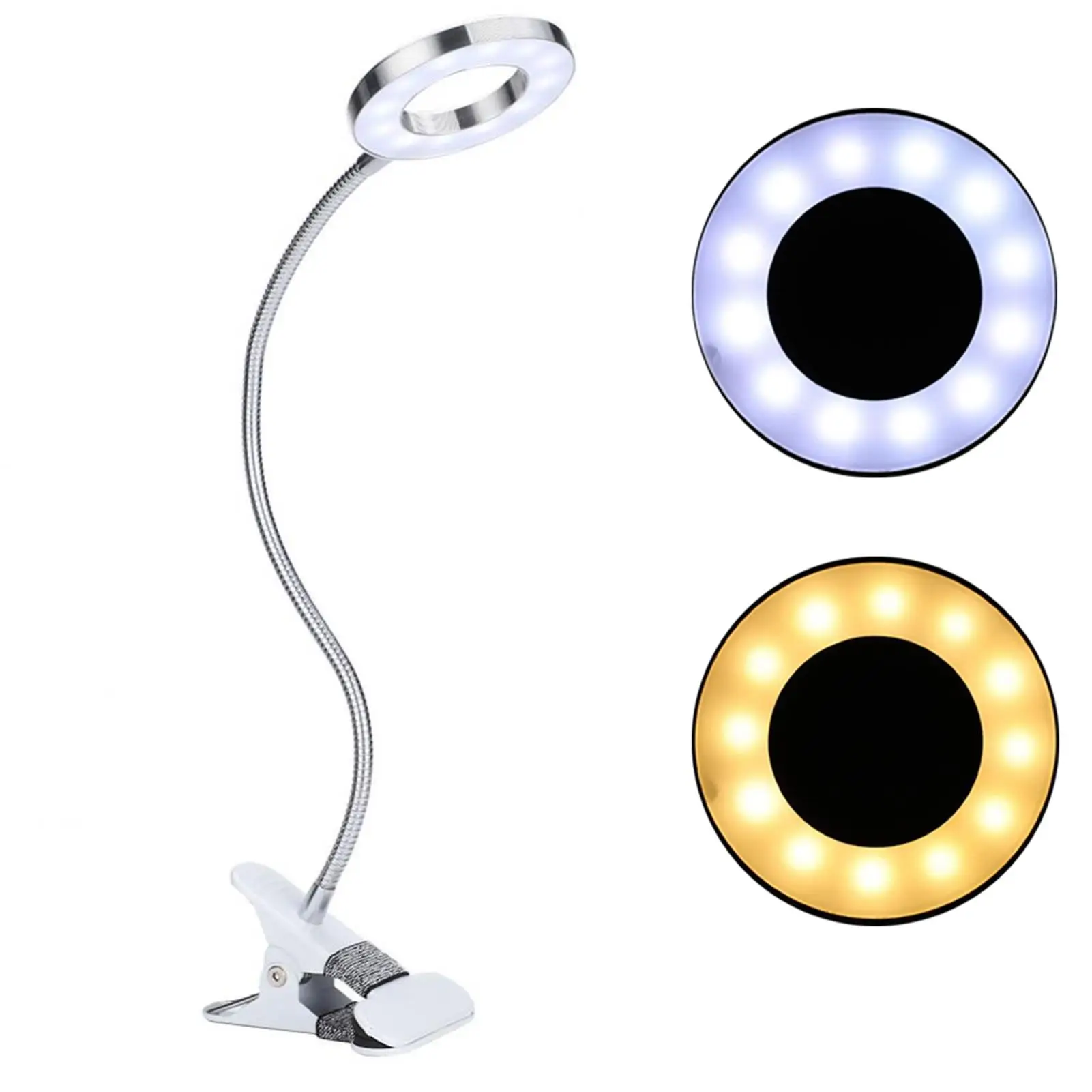 USB LED Desk Lamp for Makeup Tattoo Eyebrow Lip Salon Nail Art - 2 Color Lights with Clip