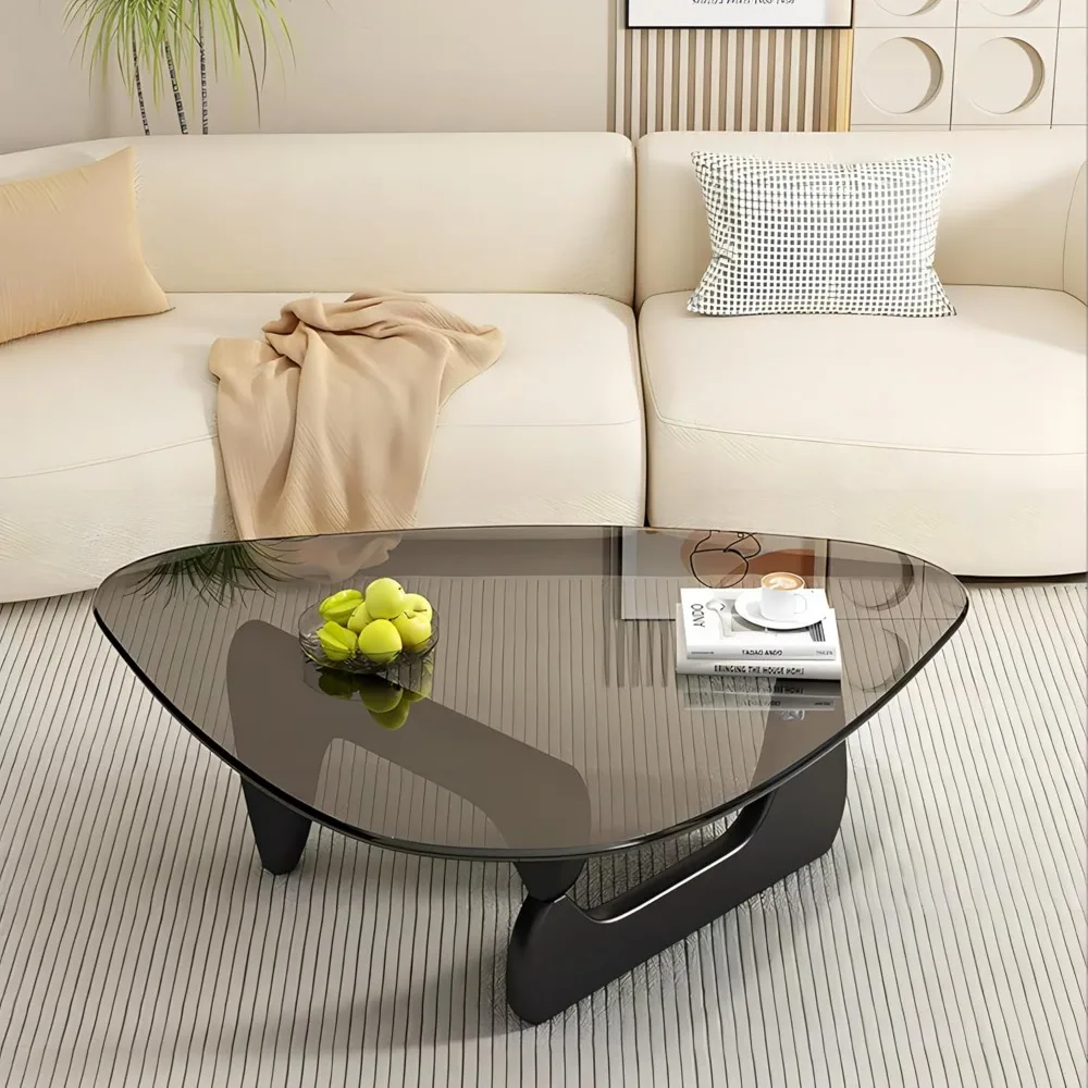 

Modern Glass Coffee Table, 44.88" D x 32.28" W x 15.75" H, Abstract Round Tea Tables for Living Room Home Office Industrial Cock