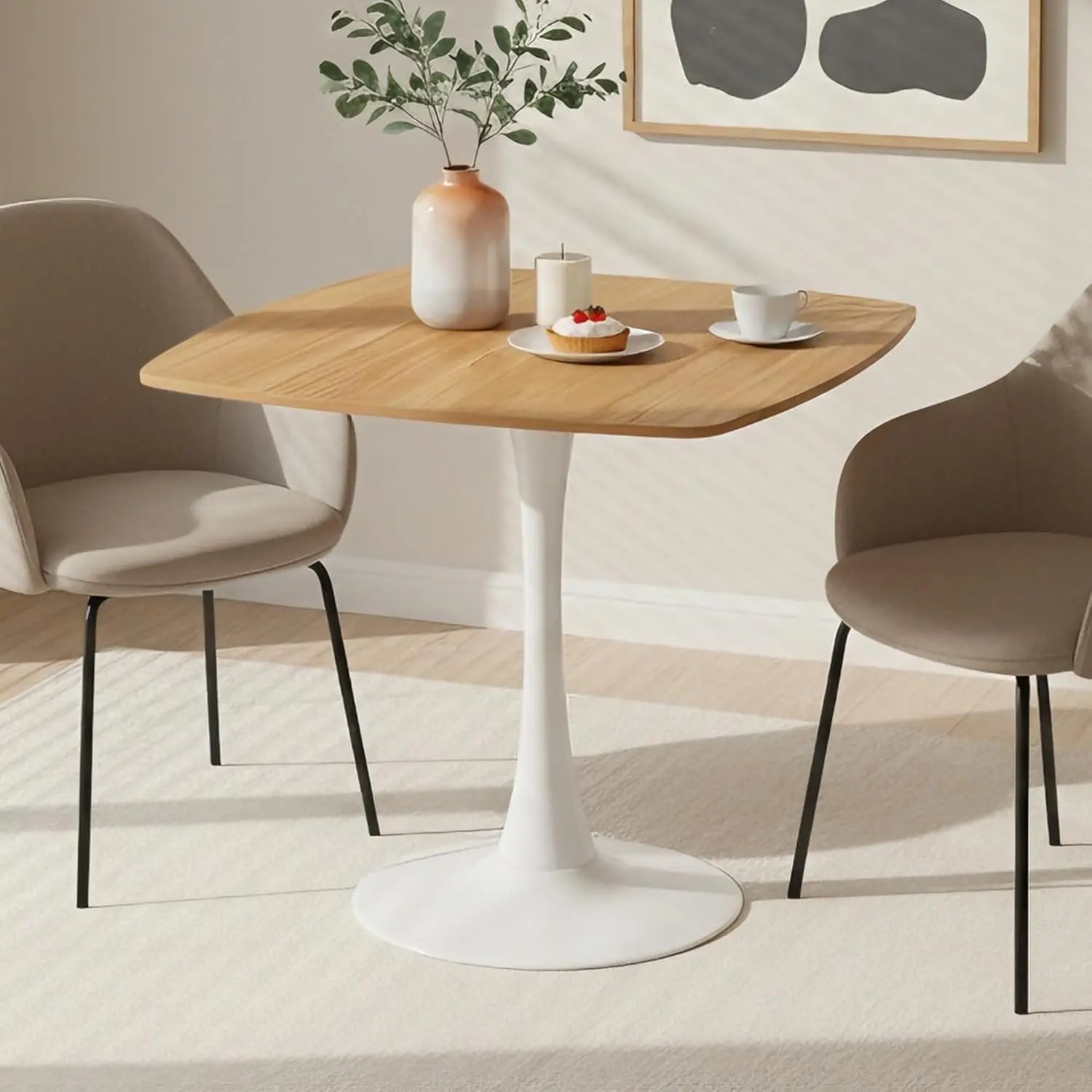 

Square Dining Table,31.5" Tulip Table with Metal Pedestal,15-Minute Quick Assembly,Mid Century Modern Leisure Table, Customized