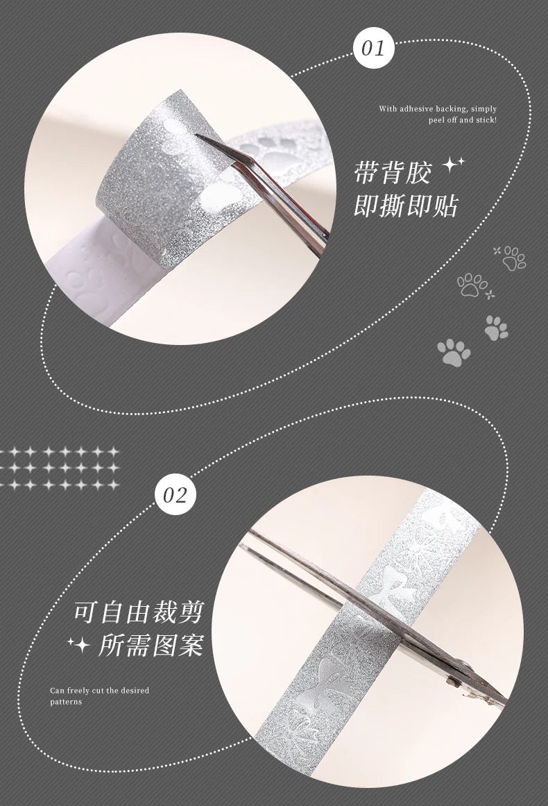 Journal GO 1,5 cm x 2 m Washi-Tape mit Glitzereffekt, Flash Spezialpapier Schleife Herz Blume Masking Tape für Journaling und Scrapbooking – Detail 10