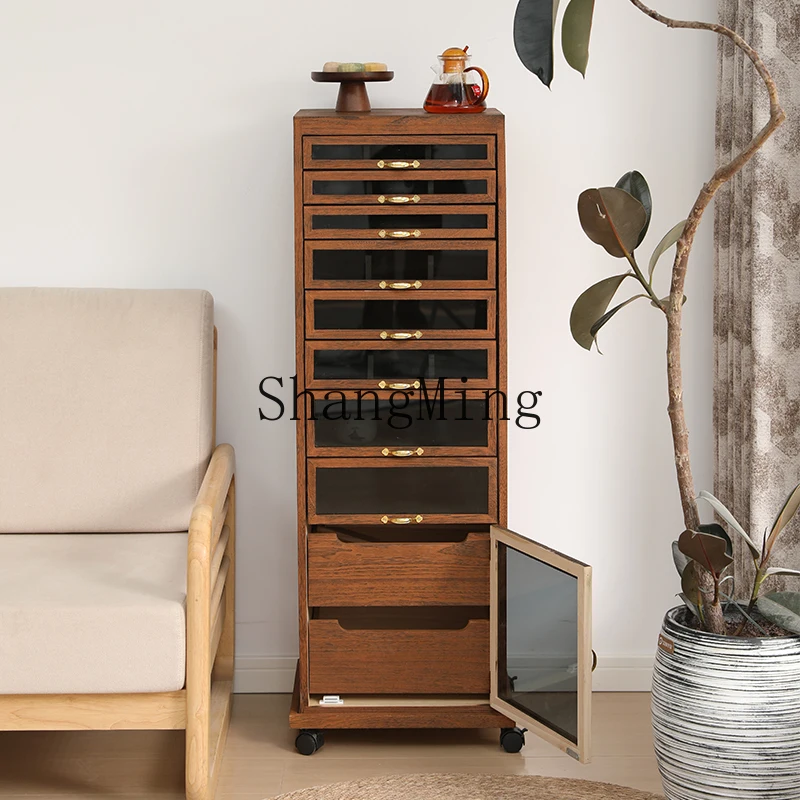 

SM bucket cabinet multi-layer storage retro storage narrow cabinet living room dining side solid wood tea room cabinet
