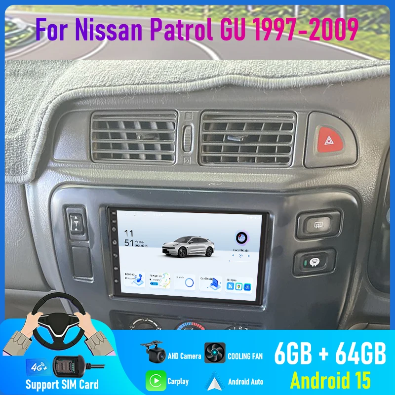 

7'' For Nissan Patrol GU 1997-2009 Car Radio 4G SIM Wireless Android 15 Auto GPS Google Map 2DIN Steering Wheel Control FM Wifi
