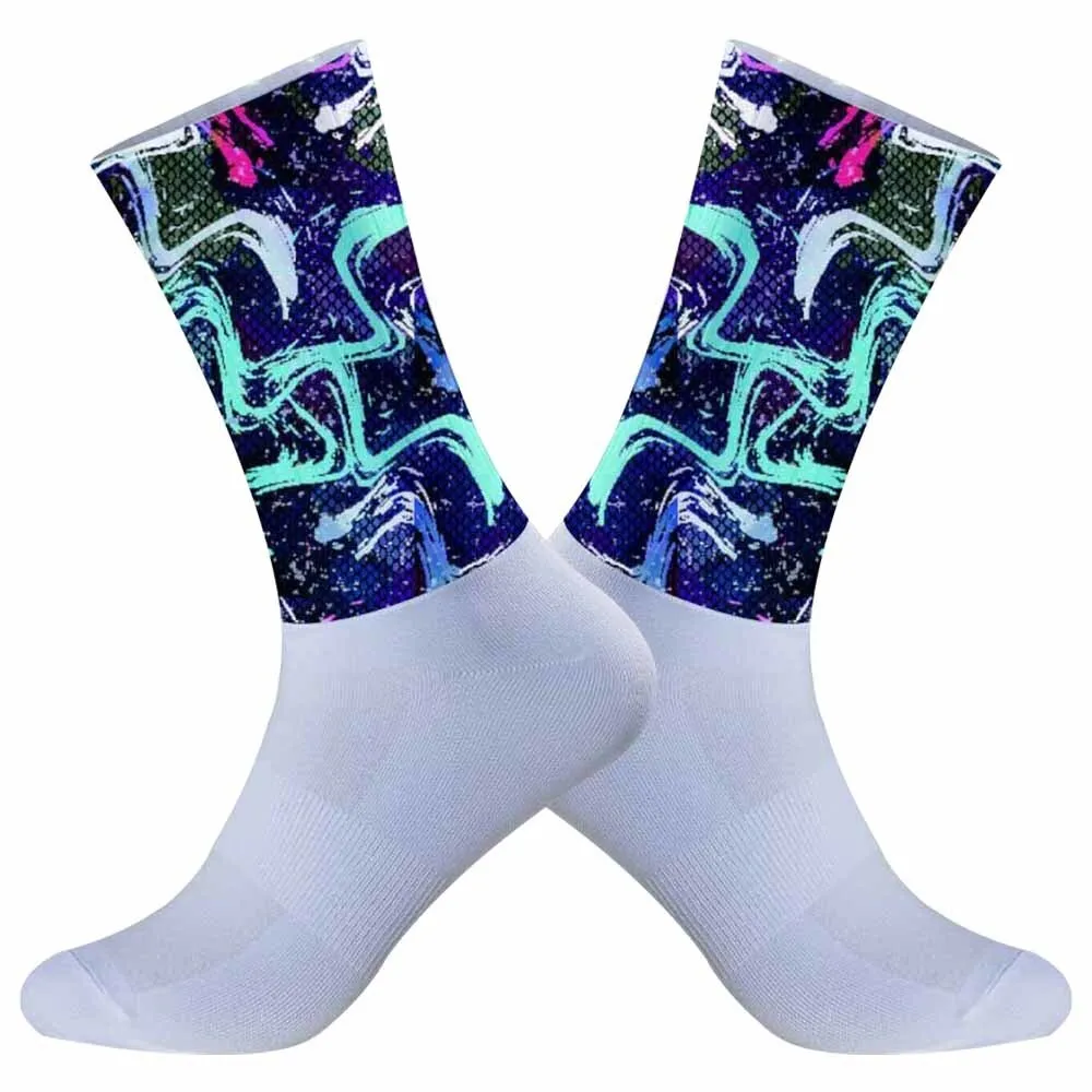 2024 New Compression Bike Socks Sports Outdoor Cycling Socks Graffiti Skull Monster Cycling Socks