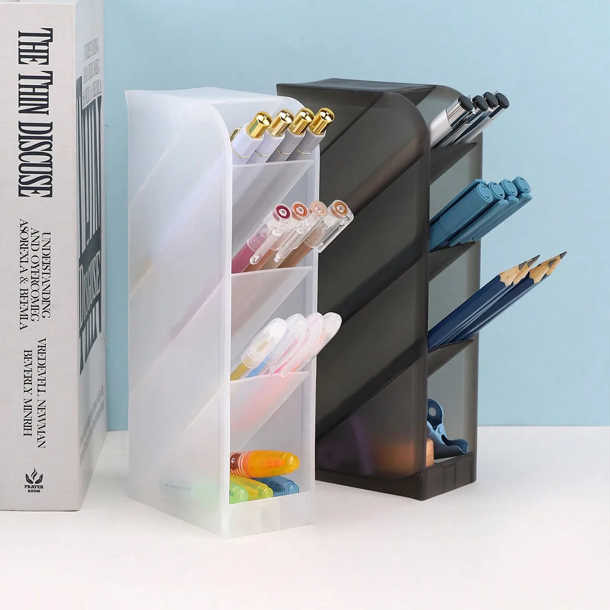 

M&G Mesh Pen Holder Desk Organizers Pencil Holder For Desk Purple, 3 Compartments Metal Office Supply Organizer With Sticky Notes Holder For Home Office