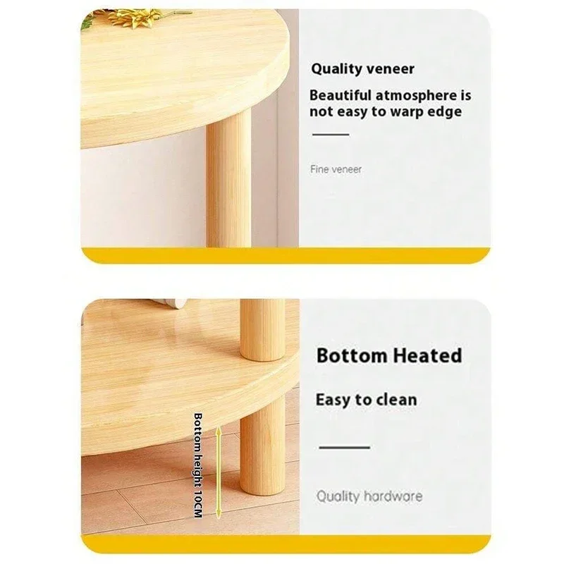 Wooden Modern Round Square Bedside Table Double-Layer Nightstand Home Office Bedroom Living Room Sofa Side Table Coffee Table image 5