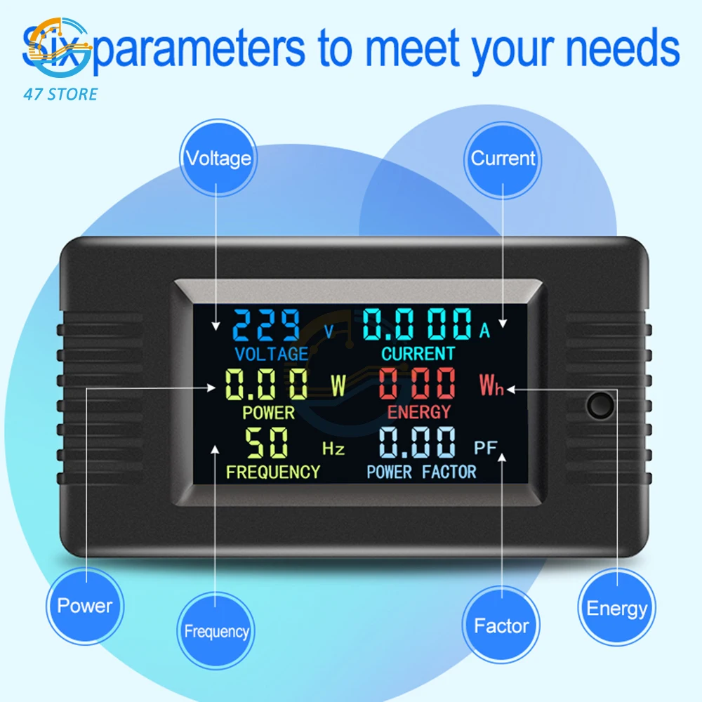 PZEM-020 Digital Display Multimeter AC 80V~260V 100A Power Monitor Voltmeter Ammeter Wattmeter Frequency Meter Factor Meter