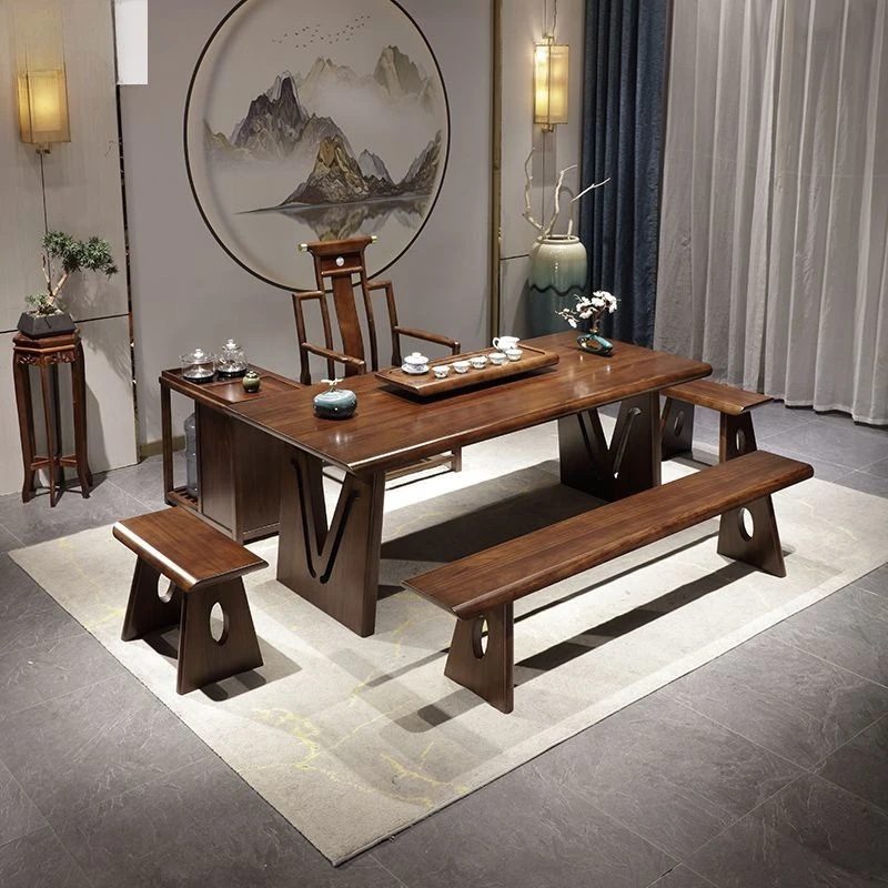 

Solid wood tea table and chair combination office living room home tea