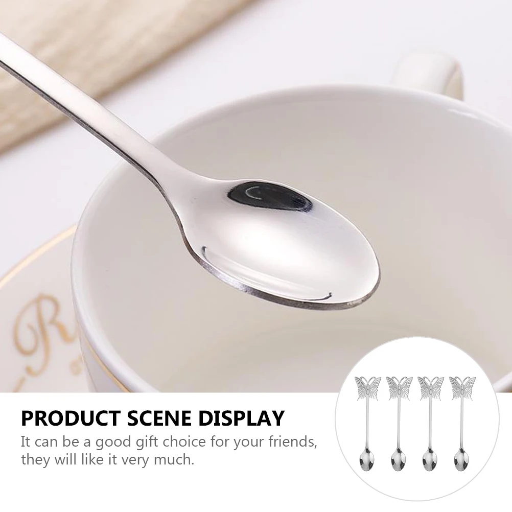 

4 Pcs Creative Butterfly Spoon Spoons Scoop of Wooden You Coffee Tea Stainless Steel Dessert Long Tablespoon