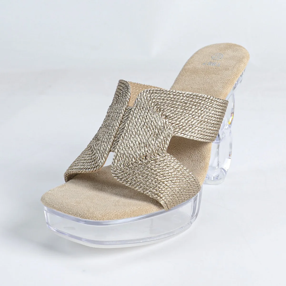 New 12CM Fashion Wedding Sexy Car Model Transparent Nightclub Crystal Square Head Non-slip Slippers LFD-1988-Q24