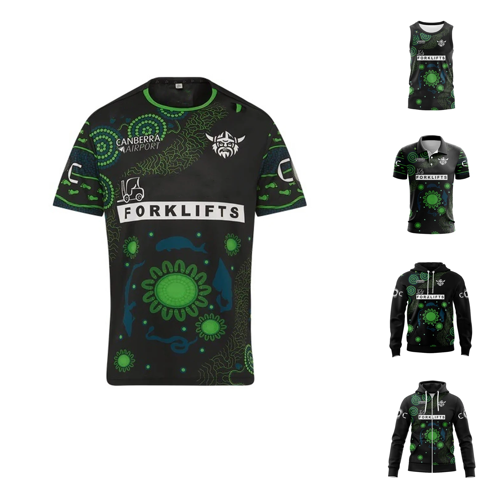 

2025 Canberra Raiders Men's Indigenous Black Rugby Jersey Sports Hoodies and Singlets
