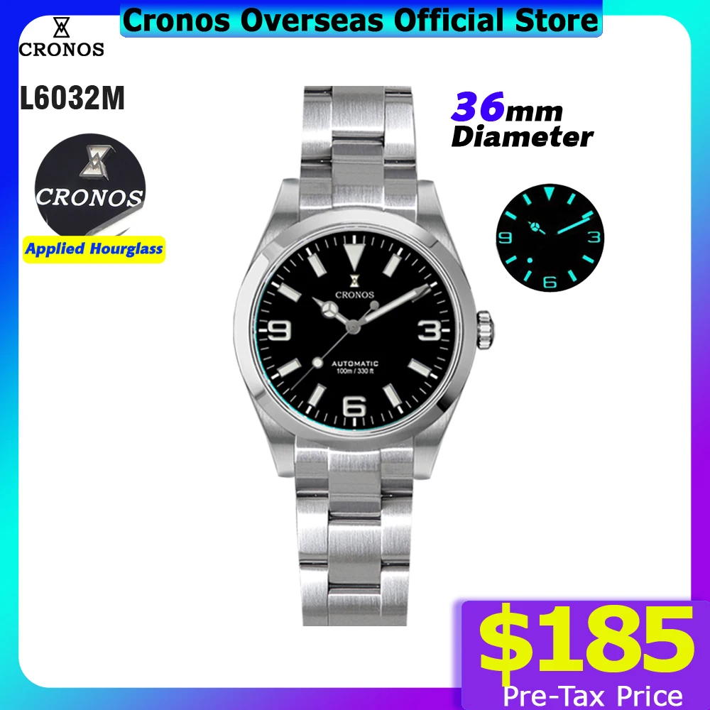 Cronos EX Diver Mechanical Men Watch 36mm Automatic PT5000 Sapphire Glass Bushed Bracelet Tool-adjusted Short Clasp 10ATM L6032