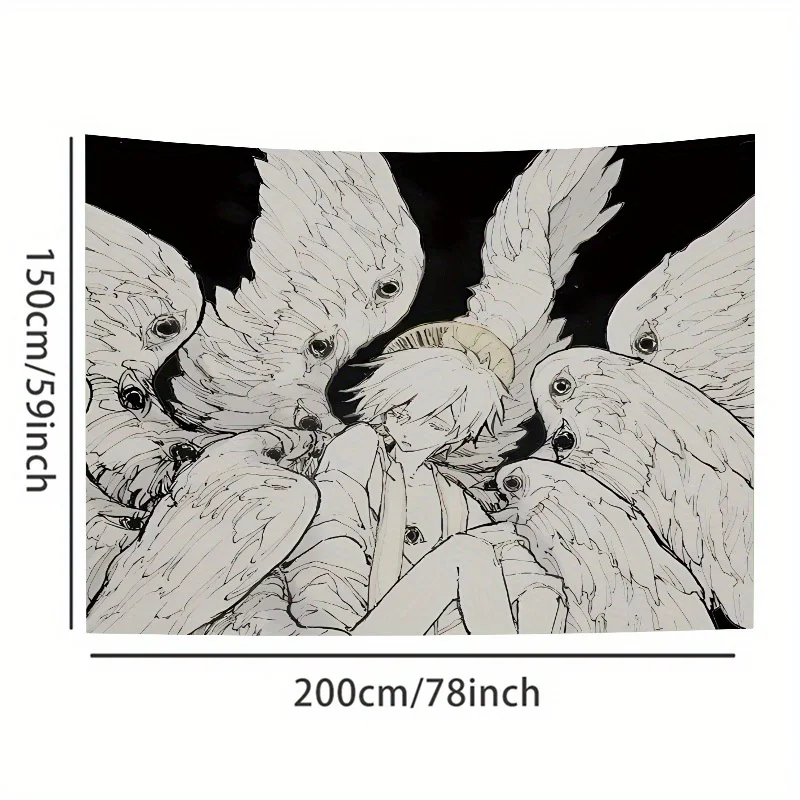 Chic Anime Boy-White Wing Tapestry-Polyester Wall Hanging for Bedroom Living Room and Home Decor Includes Free Accessories