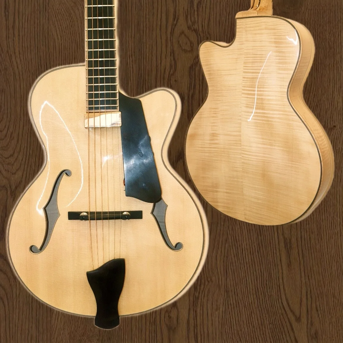 

Yunzhi Luthier Handcrafted 15" Jazz Guitar Yellow 6-String Flamed Maple Hollow Body Spruce Top Ebony Fingerboard YZ-19NYL S/H