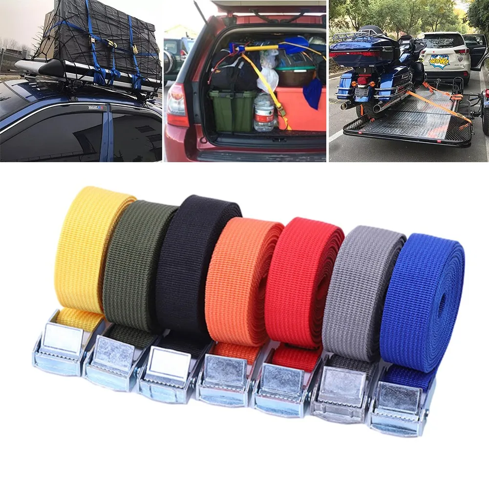 2M Long Luggage Bag Cargo Straps With Buckle Tie-Down Belt Adjustable Length For Car Motorcycle Bicycle Tow Rope Fixing Belt