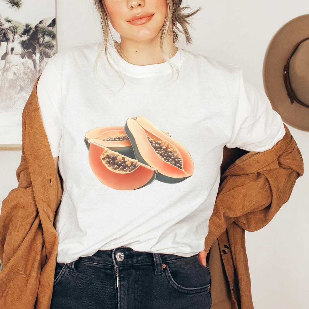 

Футболка с рисунком Papaya Tropical Sweetness, подарок для любителей фруктов, футболка с рисунком дыни на лето, крутая дышащая футболка для женщин и мужчин
