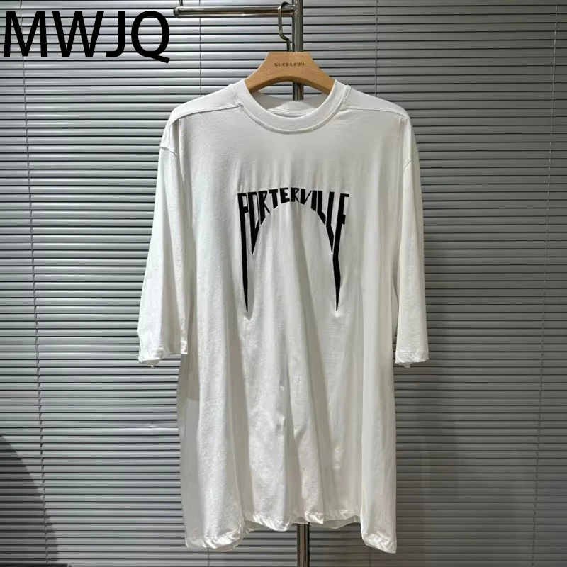 MWJQ Men's Tide Dark Trendy Letters Print Design T-shirt High Street Round Collar Cotton Oversized Short Tees Summer 010025