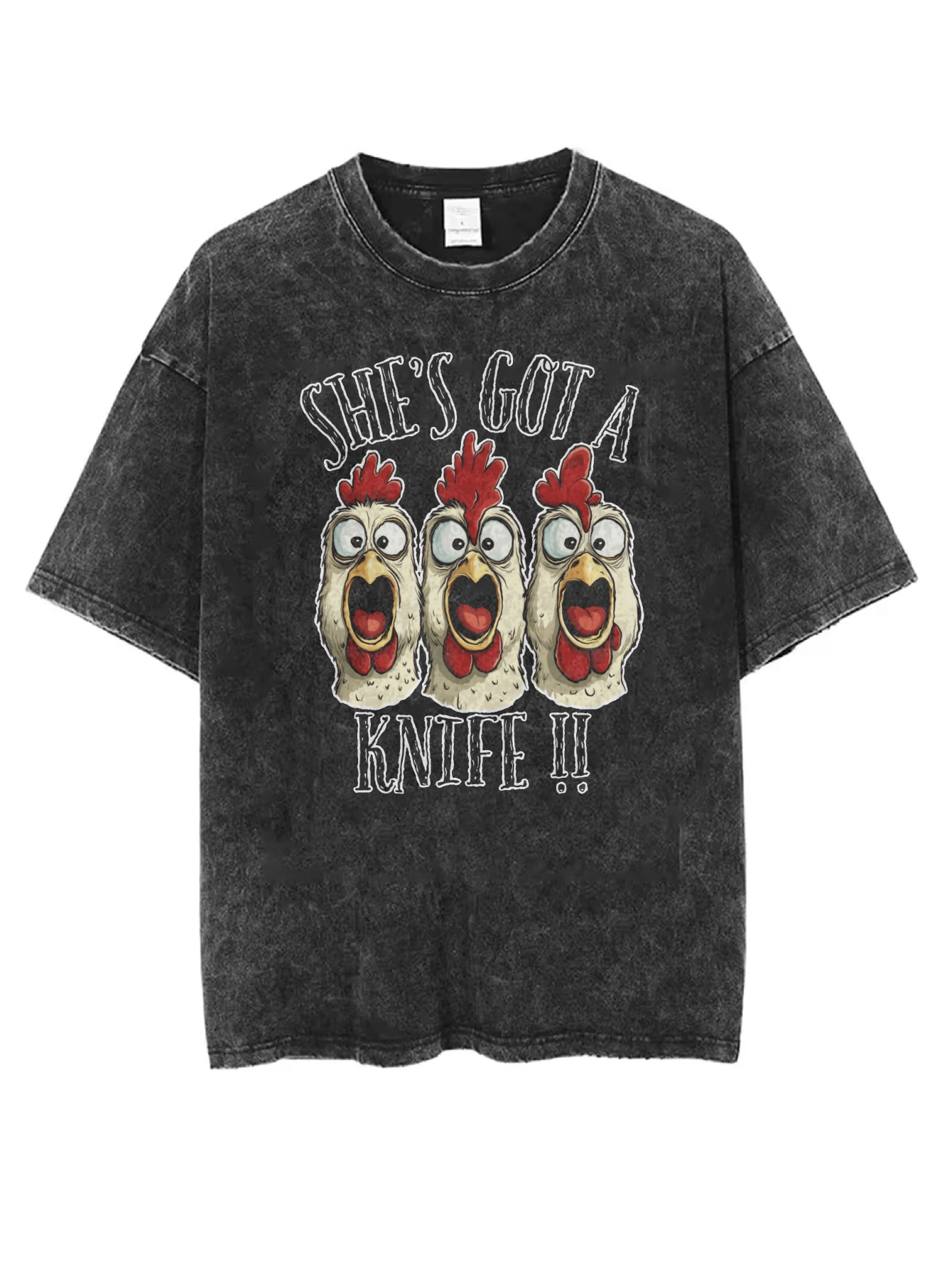 

Черная потертая футболка с круглым вырезом SHE'S GOT A KNIFE, удобная свободная посадка для мужчин и женщин, идеально подходит для зимы и Рождества
