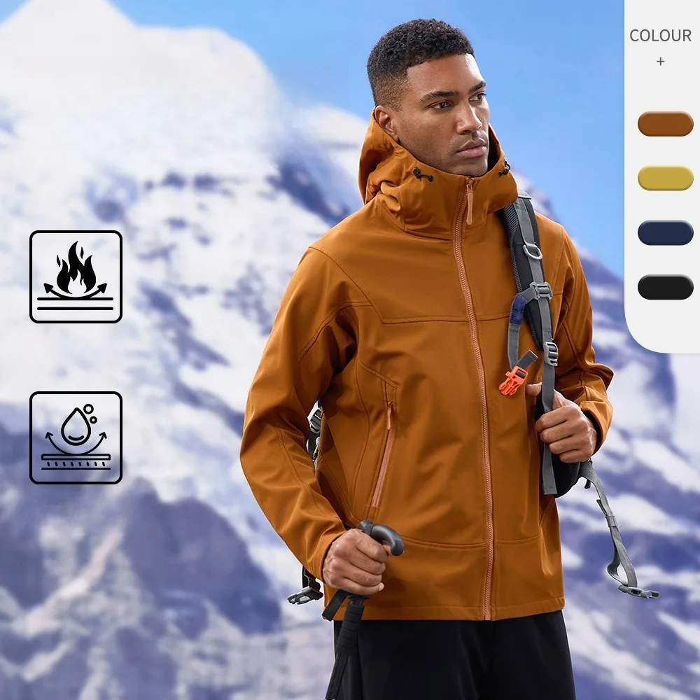 

Autumn and Winter Outdoor Plus Velvet Soft Shell Jacket Men and Women Warm Waterproof Windproof High Collar Hooded Jacket