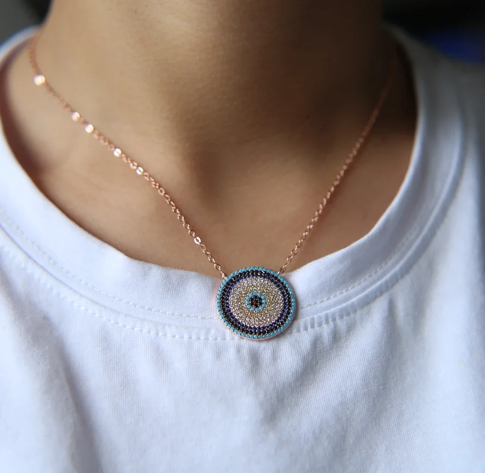 Round Double cz Layered rose gold color Double Strand Necklace,mix stone color Disc , Boho Necklace, Beach Jewelry