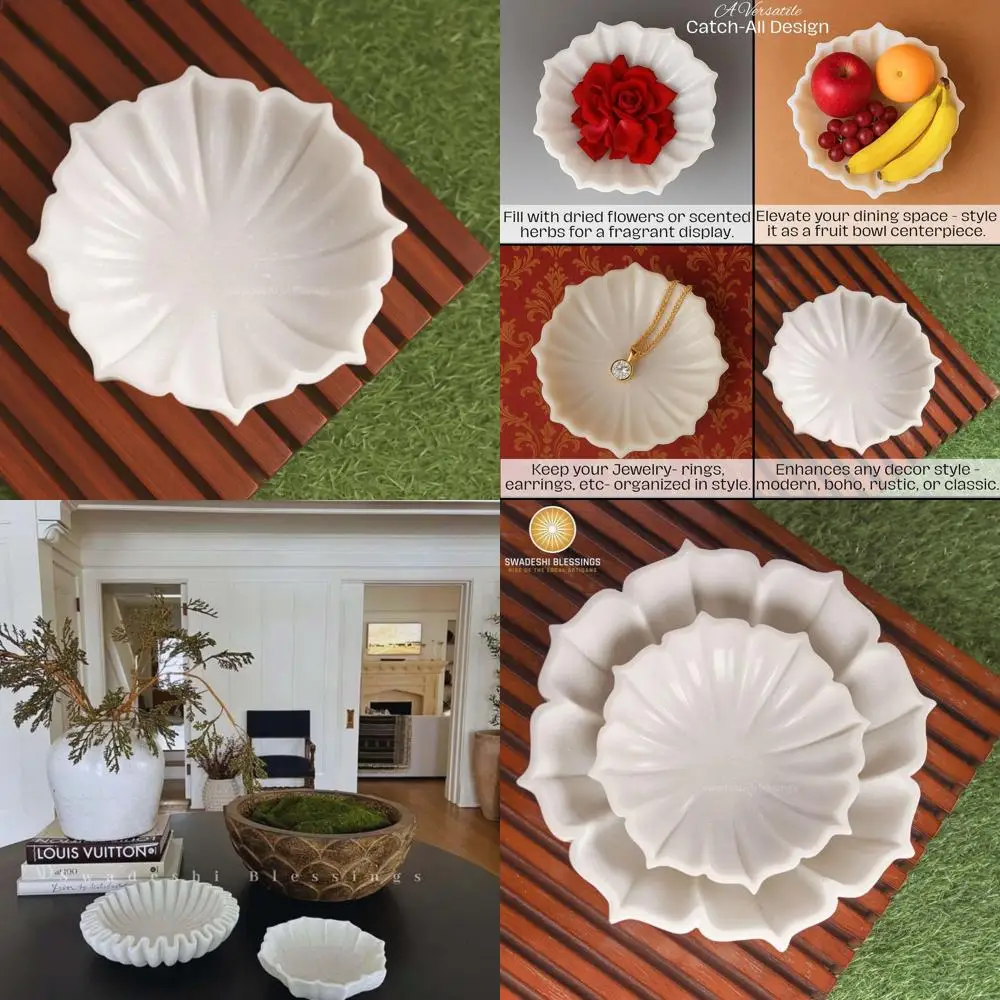 

Мраморная чаша ручной работы в форме лотоса – органический современный декор, ваза для фруктов, винтажная тарелка для колец, декоративная тарелка для цветов, идеальный подарок на новоселье