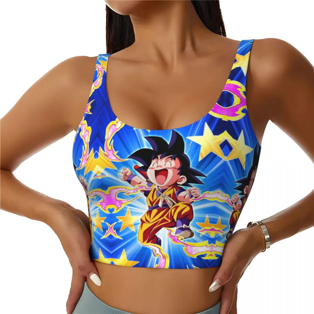 Custom DBZ Goku Japan Comic High Impact Sports Bras for Women Seamless Workout Yoga Crop Tank Tops