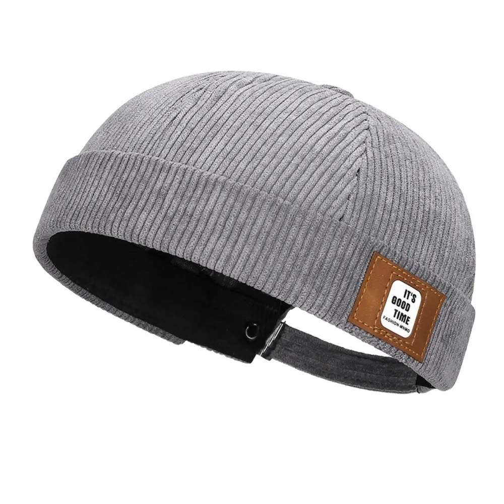 

Landlord Hat Solid Color Vintage Docker Cap Round Adjustable Corduroy Brimless Hat Comfortable Soft Dome Melon Cap Streetwear