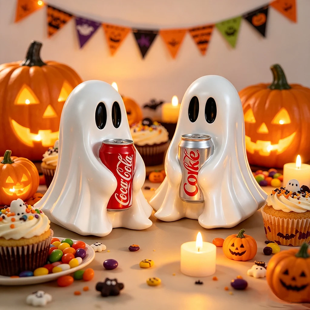 Cute Ghost Holding Cola Bottle Resin Figurine Halloween Decoration Ornament Funny Home Decor Statue Gift