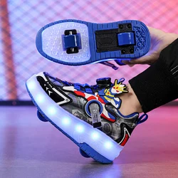 Boys' sneakers rotating button cartoon usb charging bright light roller skating rampage shoes elementary school children's shoes