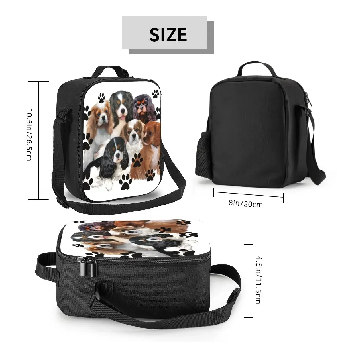 Bolsa de almuerzo aislada para el grupo familiar Cavalier King Spaniel, enfriador impermeable para perros, caja térmica Bento