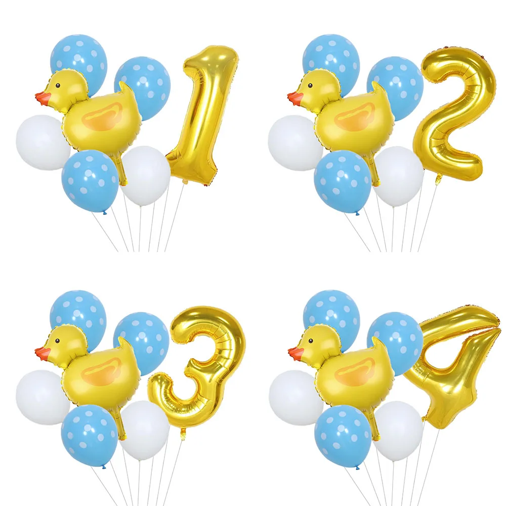 7Pcs Mini Duck Foil Balloons Set 32inch Gold Number Balloon for Kids Birthday Party Baby Shower Decoration Supplies