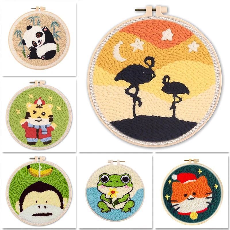 

GATYZTORY Diy Punch Needle Embroidery Starter Kits Animal Sewing Kit Funny Easy Punch Needle Kits For Beginner DIY Needlework