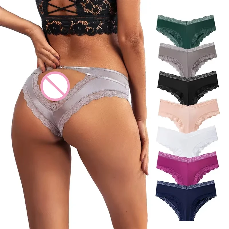

7pcs Women Low Waist Underpants Ice Silk Briefs Seamless Sexy Lace Underwear Soft Lingerie Erotic Solid Color Temptation Panties