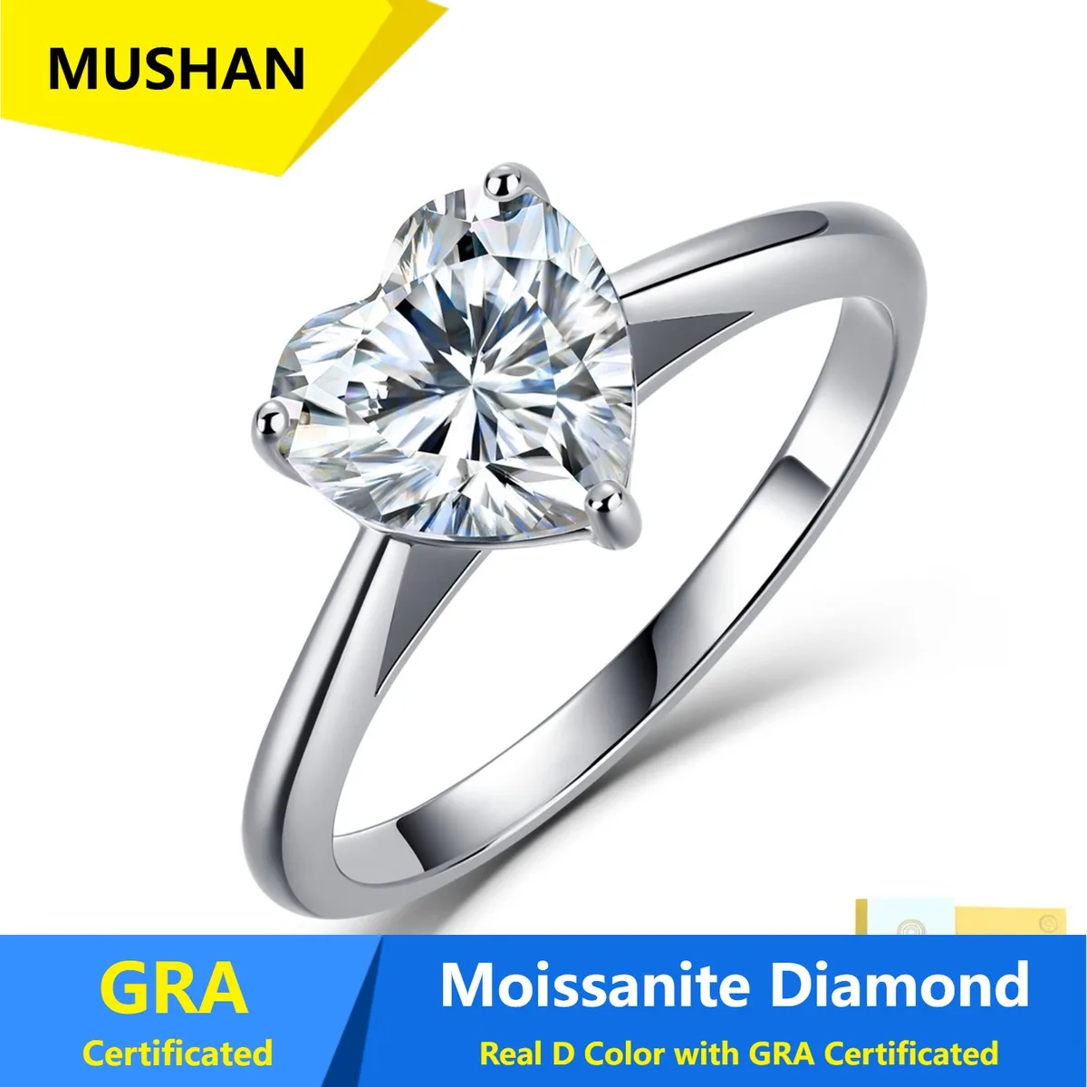 MUSHAN Luxury Jewelry 925 Sterling Silver Ring Band Women 2ct GRA Certificated Moissanite Diamond D Color Rings Fine Jewelry
