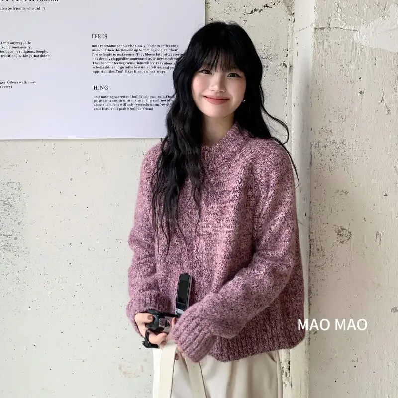 

Korean Style Stand Up Collar Double Zipper Knitted Cardigan for Women Fashionable Casual and Versatile Cotton Knit Sweater