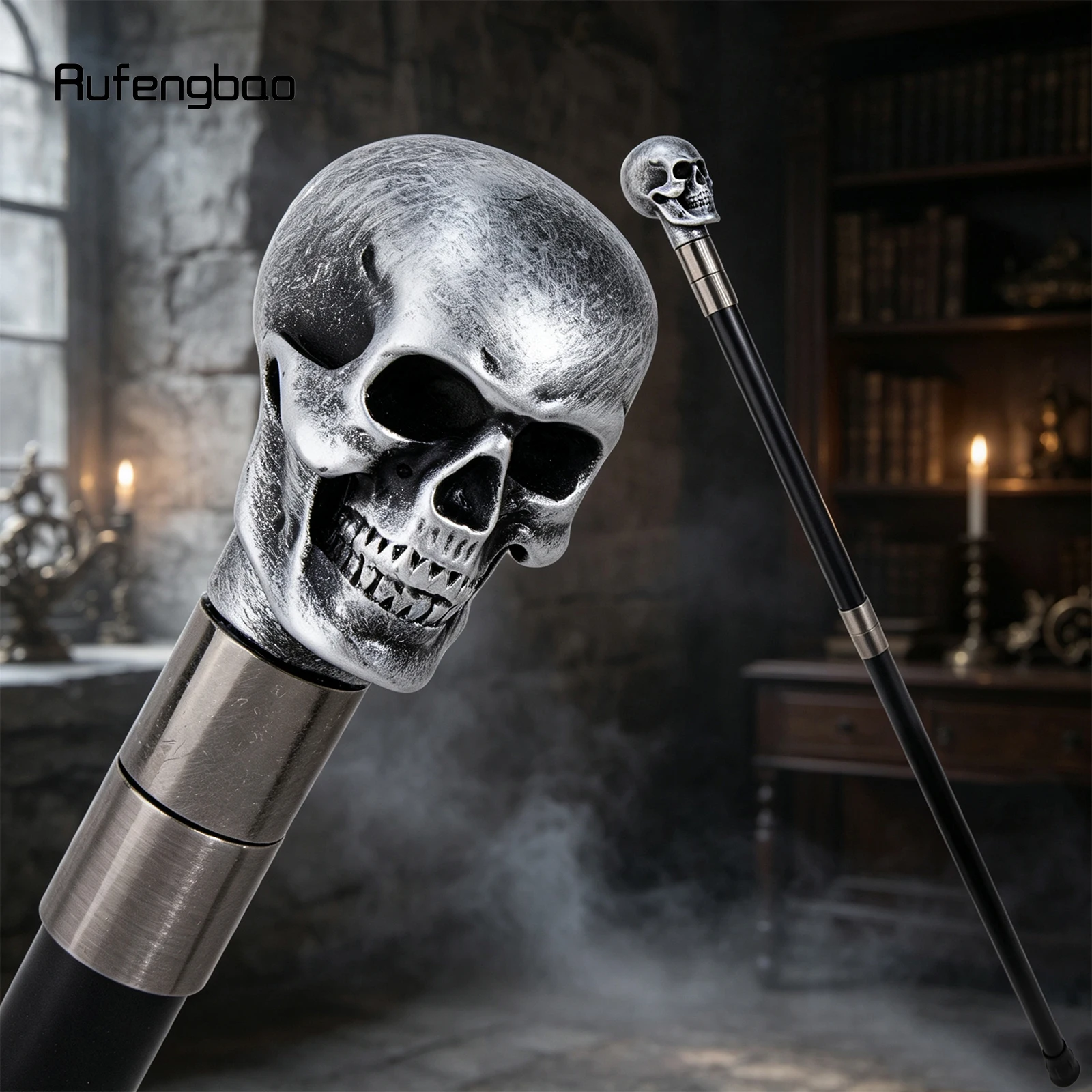 Silver Resin Skull Walking Cane Fashion Decorative Stick Elegant Cosplay Cane Knob Crosier 94cm Performance Stage Cane
