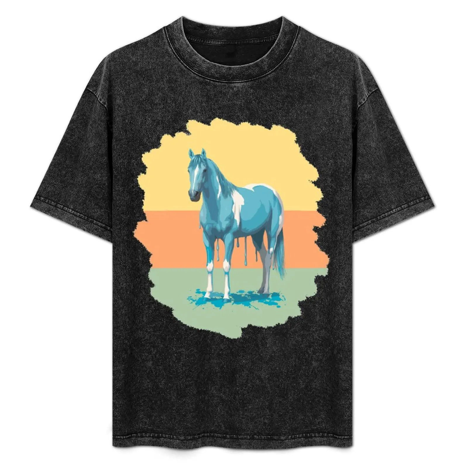 Retro Pinto Horse Turquoise Orange Yellow Painted Pony T-Shirt tops custom shirt cute clothes tshirts for men