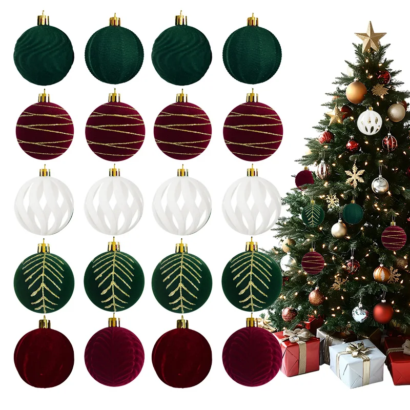

30pcs Christmas Balls 6cm Flocked Christmas Tree Hanging Decoration Merry Christmas Party Decoration Holiday New Year Gifts