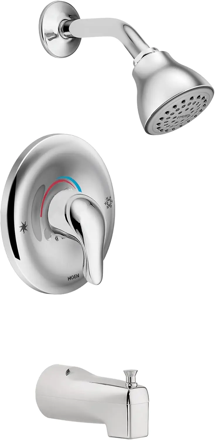 

Chrome Single Handle Tub and Shower Faucet Set with Pressure-Balancing Valve and Showerhead