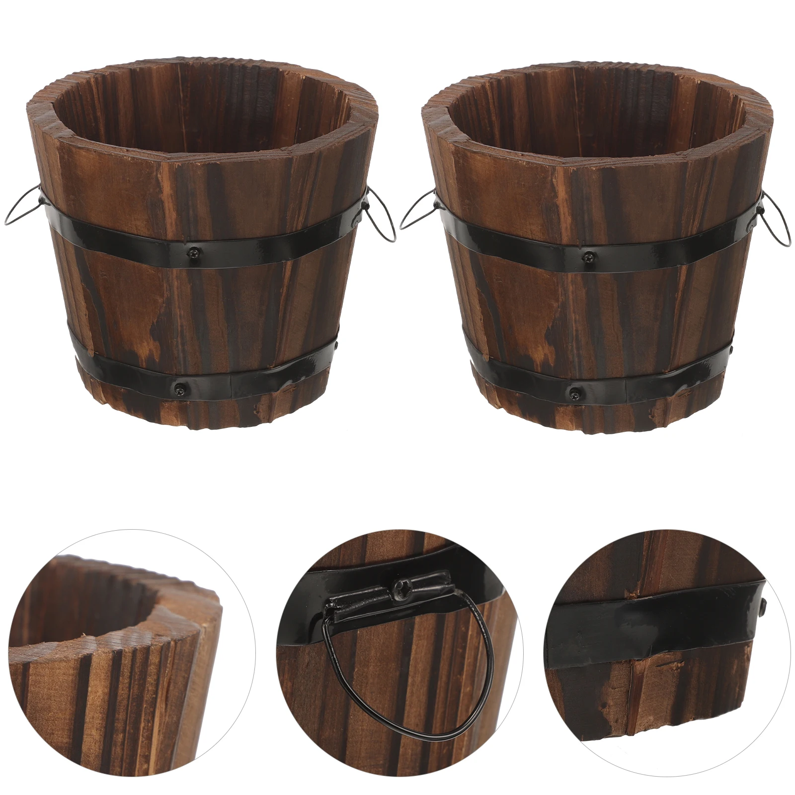 

4 Pcs Wood Planter Small Plants Gardening Balcony Outdoor Decor Plant Container Nursery Hydroponic Vegetable Flower Pot