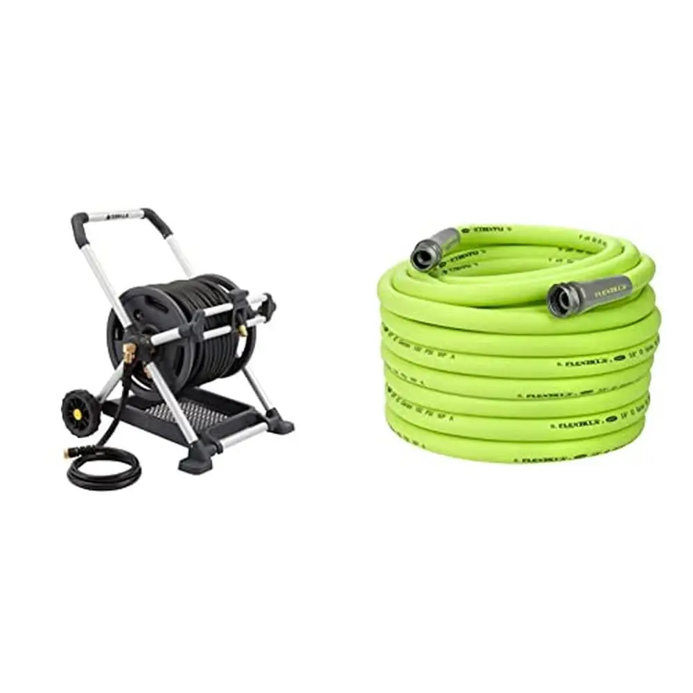 

225 ft Heavy Duty Aluminum Hose Reel & Flexzilla Garden Hose 5/8 in. x 100 ft Lightweight Drinking Water Leak-proof Kink-free