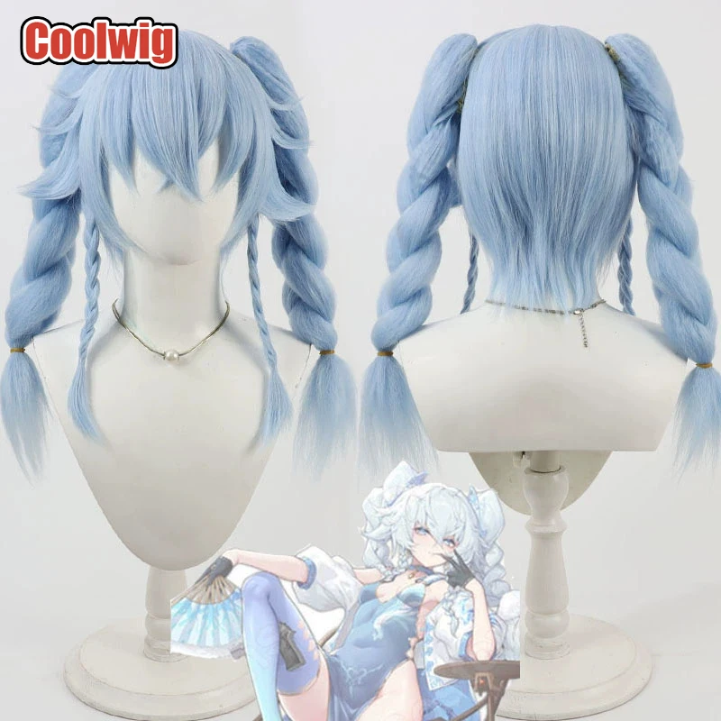 Coolwig Synthetic Hair Flandre Scarlet Cosplay Wigs Touhou Project Flandre Scarlet 60cm Light Blue Ponytail Wig Heat Resistant